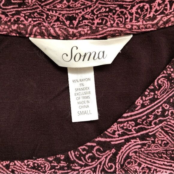 Soma COOL NIGHTS Short Sleeve Sleepshirt Pink & Brown Paisley Size Small - Picture 3 of 9